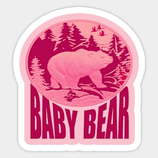 Pink Woodland Baby Bear Camping Cub Sticker